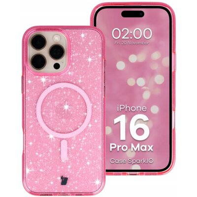 Etui BIZON Case SparklO MagSafe do Apple iPhone 16 Pro Max Przezroczysto-różowy