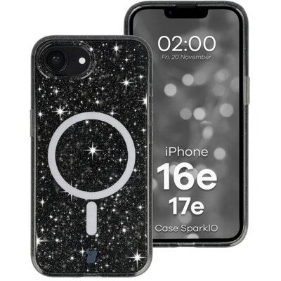 Etui BIZON Case SparklO MagSafe do Apple iPhone 17e/16e Przezroczysto-czarny