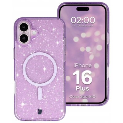 Etui BIZON Case SparklO MagSafe do Apple iPhone 16 Plus Przezroczysto-Fioletowy