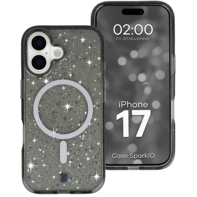 Etui BIZON Case SparklO MagSafe do Apple iPhone 17 Przezroczysto-czarny