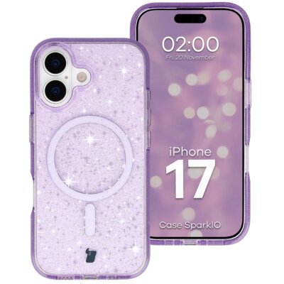 Etui BIZON Case SparklO MagSafe do Apple iPhone 17 Przezroczysto-fioletowy