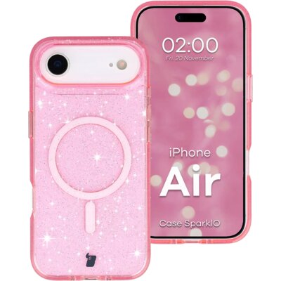 Etui BIZON Case SparklO MagSafe do Apple iPhone Air Przezroczysto-różowy