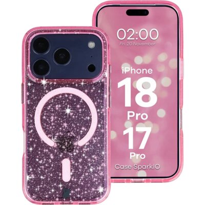 Etui BIZON Case SparklO MagSafe do Apple iPhone 17 Pro/18 Pro Przezroczysto-różowy