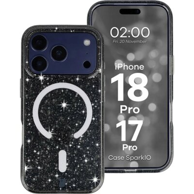 Etui BIZON Case SparklO MagSafe do Apple iPhone 17 Pro/18 Pro Przezroczysto-czarny