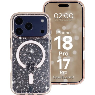 Etui BIZON Case SparklO MagSafe do Apple iPhone 17 Pro/18 Pro Przezroczysto-brzoskwiniowy