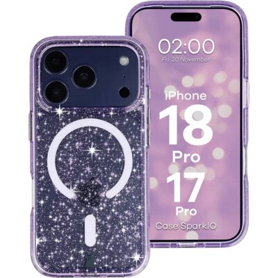 Etui BIZON Case SparklO MagSafe do Apple iPhone 17 Pro/18 Pro Przezroczysto-fioletowy