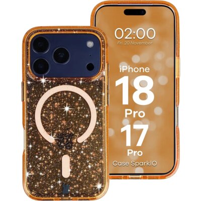 Etui BIZON Case SparklO MagSafe do Apple iPhone 17 Pro/18 Pro Przezroczysto-pomarańczowy