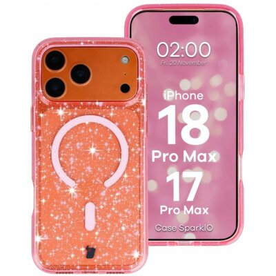 Etui BIZON SparklO MagSafe do Apple iPhone 17 Pro Max/18 Pro Max Przezroczysto-różowy