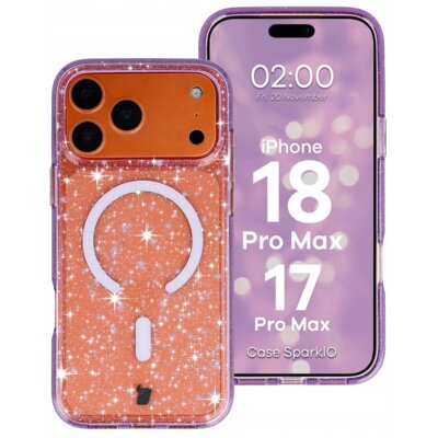 Etui BIZON SparklO MagSafe do Apple iPhone 17 Pro Max/18 Pro Max Przezroczysto-fioletowy
