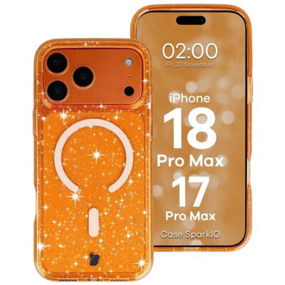 Etui BIZON SparklO MagSafe do Apple iPhone 17 Pro Max/18 Pro Max Przezroczysto-pomarańczowy
