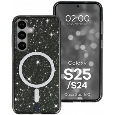 Etui BIZON SparklO MagSafe do Samsung Galaxy S24/Galaxy S25 Przezroczysto-czarny