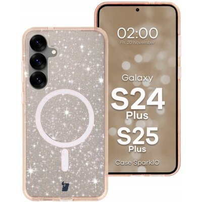 Etui BIZON SparklO MagSafe do Samsung Galaxy S24+/Galaxy S25+ Przezroczysto-pomarańczowy