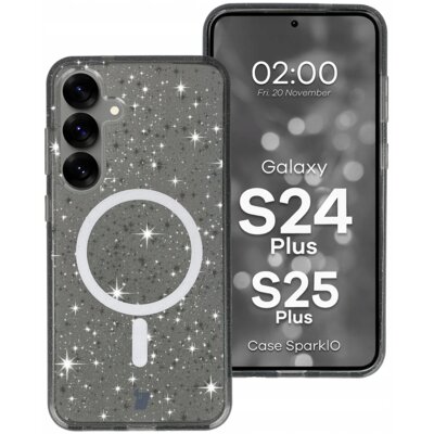 Etui BIZON SparklO MagSafe do Samsung Galaxy S24+/Galaxy S25+ Przezroczysto-czarny