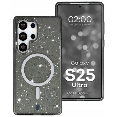 Etui BIZON SparklO MagSafe do Samsung Galaxy S25 Ultra Przezroczysto-czarny