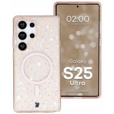 Etui BIZON SparklO MagSafe do Samsung Galaxy S25 Ultra Przezroczysto-pomarańczowy