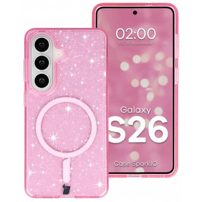 Etui BIZON Case SparklO do Samsung Galaxy S26 Przezroczysto-różowy