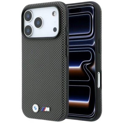 Etui BMW M Quadrille Kevlar Metal Logo MagSafe do Apple iPhone 17 Pro/18 Pro Szary
