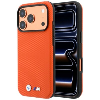Etui BMW M Quadrille Kevlar Metal Logo MagSafe do Apple iPhone 17 Pro Max/18 Pro Max Pomarańczowy