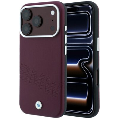 Etui BMW Sign Inclined Deboss Letters MagSafe do Apple iPhone 17 Pro/18 Pro Bordowy