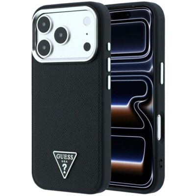 Etui GUESS Grained Triangle Logo MagSafe do Apple iPhone 17 Pro/18 Pro Czarny