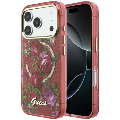 Etui GUESS IML Glitter Blossom Roses do Apple iPhone 17 Pro Max/18 Pro Max Burgundowy