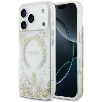Etui GUESS Resin Bottom Glitter MagSafe do Apple iPhone 17 Pro/18 Pro Złoty