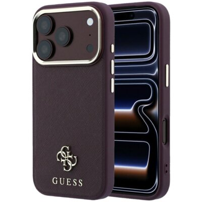 Etui GUESS Saffiano Small 4G & Classic Logo MagSafe do Apple iPhone 17 Pro/18 Pro Burgundowy