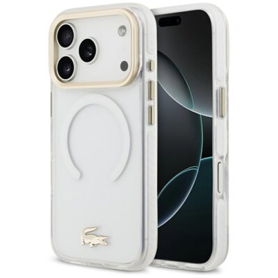 Etui LACOSTE IML Shockproof Gold Logo MagSafe do Apple iPhone 17 Pro/18 Pro Przezroczysty