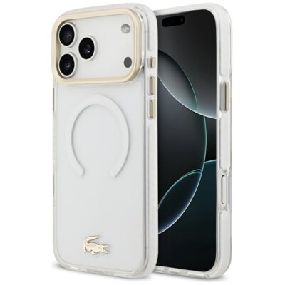 Etui LACOSTE IML Shockproof Gold Logo MagSafe do Apple iPhone 17 Pro Max/18 Pro Max Przezroczysty