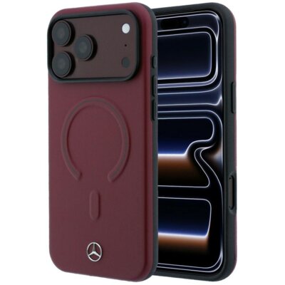 Etui MERCEDES Leather 3D MagSafe do Apple iPhone 17 Pro/18 Pro Burgundowy