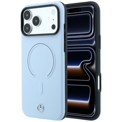Etui MERCEDES Leather 3D MagSafe do Apple iPhone 17 Pro Max/18 Pro Max Niebieski