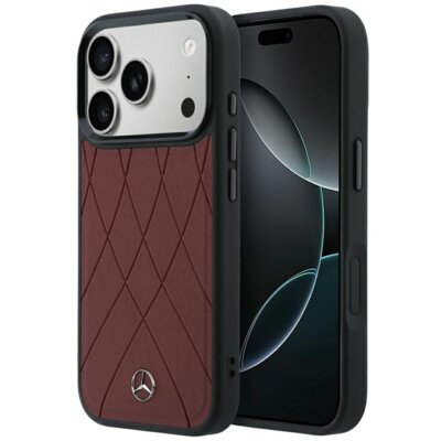 Etui MERCEDES Leather Crossed Lines MagSafe do Apple iPhone 17 Pro Max/18 Pro Max Burgundowy