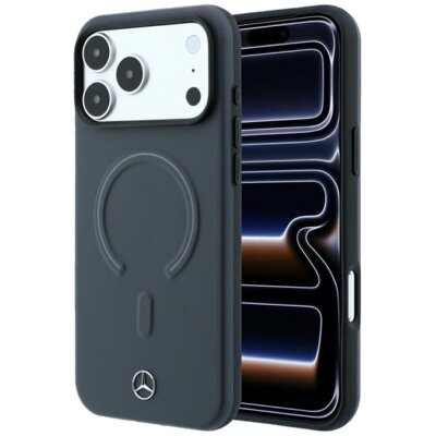 Etui MERCEDES Leather 3D MagSafe do Apple iPhone 17 Pro Max/18 Pro Max Antracytowy