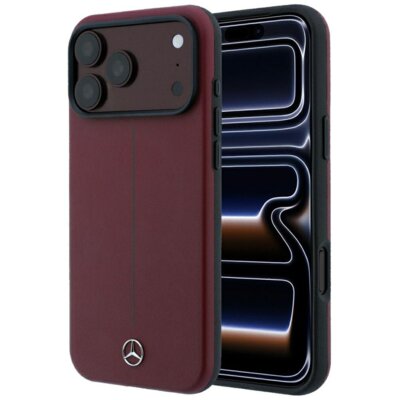 Etui MERCEDES Leather Semi Wrap Iconic Line MagSafe do Apple iPhone 17 Pro Max/18 Pro Max Burgundowy