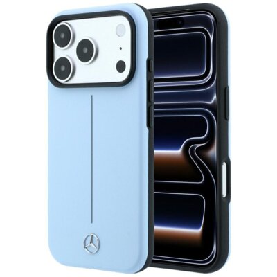 Etui MERCEDES Leather Semi Wrap Iconic Line MagSafe do Apple iPhone 17 Pro/18 Pro Niebieski