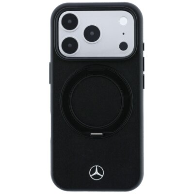 Etui MERCEDES Leather with Ring Stand MagSafe do Apple iPhone 17 Pro/18 Pro Czarny