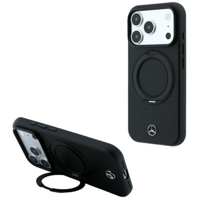 Etui MERCEDES Leather with Ring Stand MagSafe do Apple iPhone 17 Pro Max/18 Pro Max Czarny