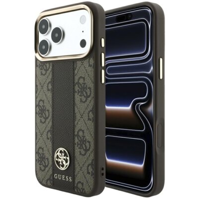 Etui GUESS 4G with Stripe Round and Classic Logos MagSafe do Apple iPhone 17 Pro/18 Pro Brązowy