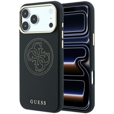 Etui GUESS Perforated 4G Gold Logo MagSafe do Apple iPhone 17 Pro/18 Pro Czarny