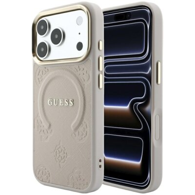 Etui GUESS Saffiano Peony & Ring MagSafe do Apple iPhone 17 Pro Max/18 Pro Max Różowy