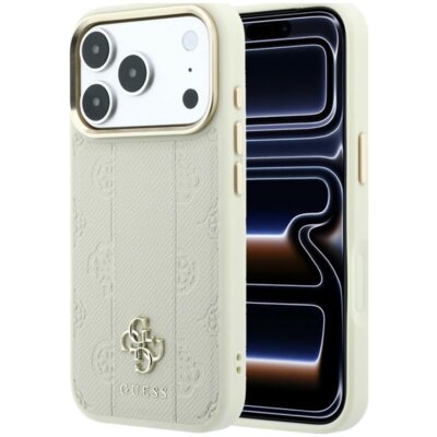 Etui GUESS Stripe Peony 4G Logo MagSafe do Apple iPhone 17 Pro/18 Pro Beżowy