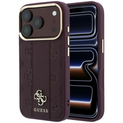 Etui GUESS Stripe Peony 4G Logo MagSafe do Apple iPhone 17 Pro Max/18 Pro Max Burgundowy