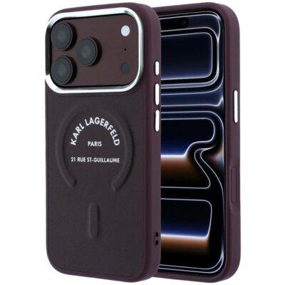 Etui KARL LAGERFELD Embossed Open Ring RSG Logo MagSafe do Apple iPhone 17 Pro/18 Pro Burgundowy