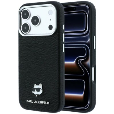 Etui KARL LAGERFELD Grained Choupette Head Metal MagSafe do Apple iPhone 17 Pro/18 Pro Czarny