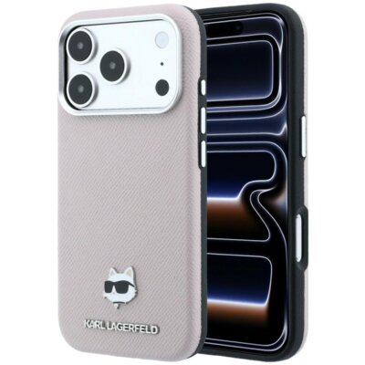 Etui KARL LAGERFELD Grained Choupette Head Metal MagSafe do Apple iPhone 17 Pro/18 Pro Różowy