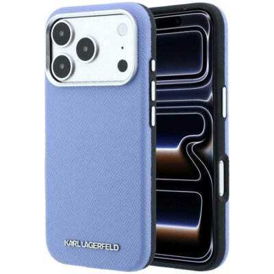 Etui KARL LAGERFELD Grained Elongated Logo MagSafe do Apple iPhone 17 Pro/18 Pro Niebieski
