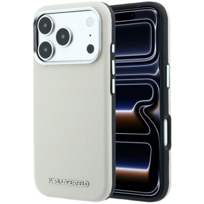 Etui KARL LAGERFELD Grained Elongated Logo MagSafe do Apple iPhone 17 Pro Max/18 Pro Max Beżowy