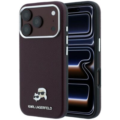 Etui KARL LAGERFELD Grained Heads Metal MagSafe do Apple iPhone 17 Pro/18 Pro Burgundowy