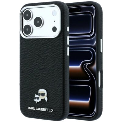 Etui KARL LAGERFELD Grained Heads Metal MagSafe do Apple iPhone 17 Pro Max/18 Pro Max Czarny