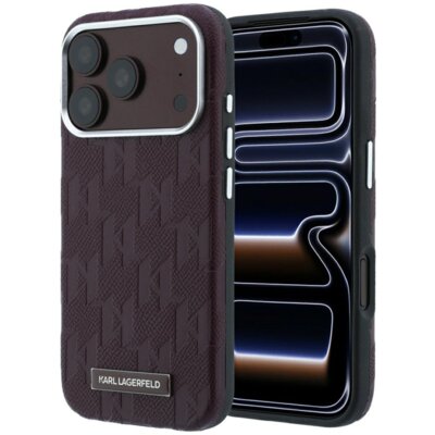 Etui KARL LAGERFELD Grained Mono Resin Logo MagSafe do Apple iPhone 17 Pro/18 Pro Burgundowy